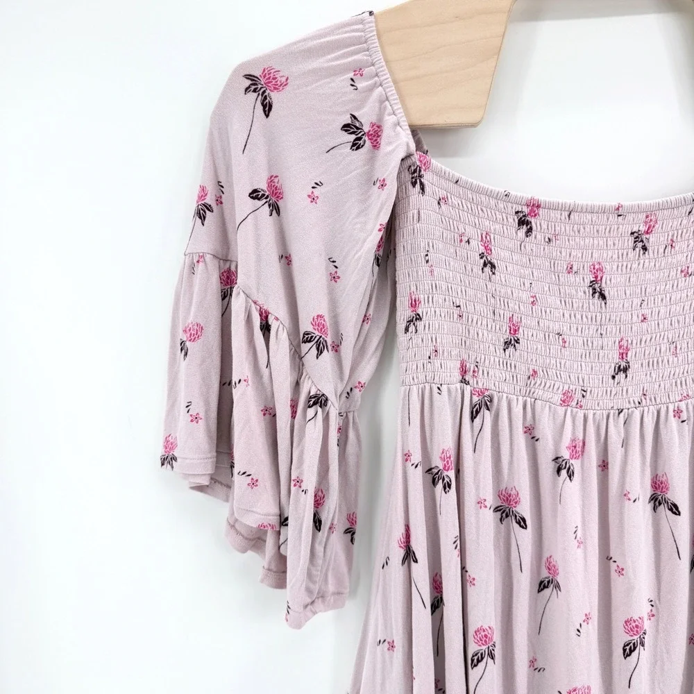 Free People Lana Off The Shoulder Top Size S Floral Smocked Bell Sleeve Boho
